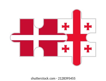 piezas de rompecabezas de banderas denmark y georgia. ilustración vectorial aislada en fondo blanco	