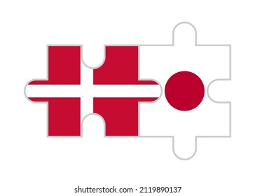 puzzle pieces of denmark and japan flags. vector illustration isolated on white background