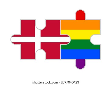 piezas de rompecabezas de la marca denmark y las banderas arcoiris. ilustración vectorial aislada en fondo blanco
