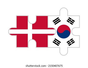 puzzle pieces of denmark and south korea flags. vector illustration isolated on white background