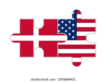 Puzzle Stücke von Denmark und usa Flaggen. Vektorgrafik einzeln auf weißem Hintergrund	
