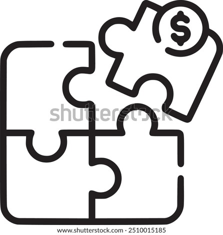 Puzzle pieces with dollar sign, representing business strategy or financial planning. Puzzle pieces with dollar sign icon representing business strategy, financial planning, and problem-solving. EPS