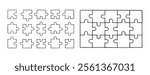 puzzle pieces doodle hand drawn icon set. Outline drawing puzzle pieces line clipart symbol collection. Vector illustration