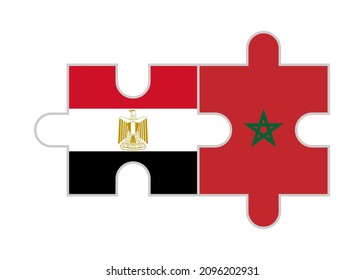 puzzle pieces of egypt and morocco flags. vector illustration isolated on white background
