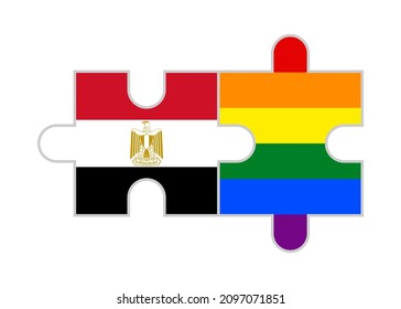 piezas de rompecabezas de banderas de egipto y arco iris. ilustración vectorial aislada en fondo blanco
