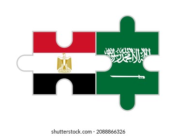 puzzle pieces of egypt and saudi arabia flags. vector illustration isolated on white background
