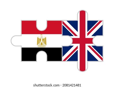 puzzle pieces of egypt and uk flags. vector illustration isolated on white background
