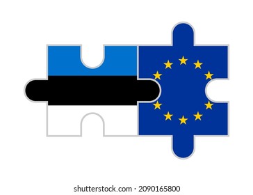 puzzle pieces of estonia and europe flags. vector illustration isolated on white background
