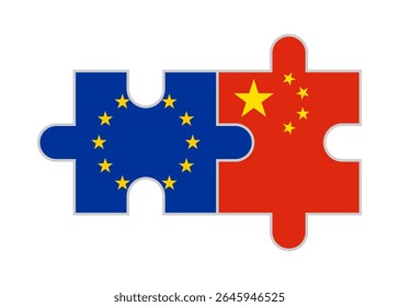 puzzle pieces of and european union and chinese flags. vector illustration isolated on white background