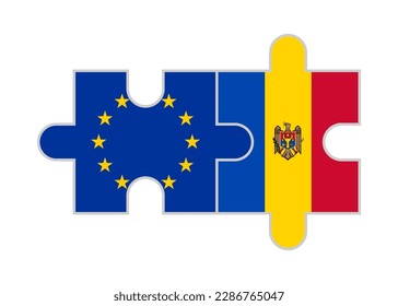 puzzle pieces of european union and moldova flags. vector illustration isolated on white background