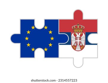puzzle pieces of european union and serbia flags. vector illustration isolated on white background