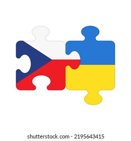 Puzzle pieces with flags of Czech Republic and Ukraine. Connected parts of jigsaw as symbol of partnership, cooperation and support between two friendly countries, friendship between Kyiv and Prague