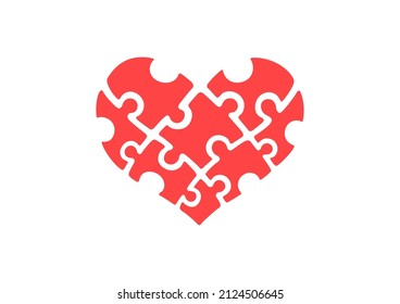 piezas de rompecabezas en forma de corazón rojo. El corazón del rompecabezas