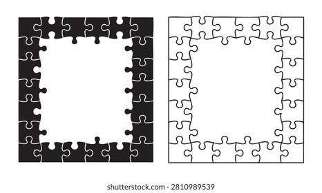 puzzle pieces forming a frame with black and white sections featuring border, jigsaw