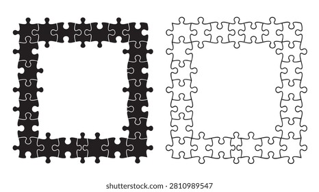 puzzle pieces forming a frame with black and white sections featuring border, jigsaw