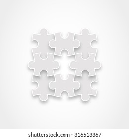 Puzzle pieces forming a square vector illustration graphic.