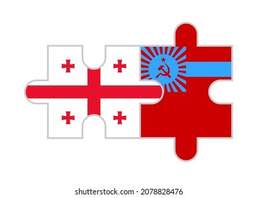 Puzzle Pieces Of  Georgia And Georgian Soviet Socialist Republic Flags. Vector Illustration Isolated On White Background
