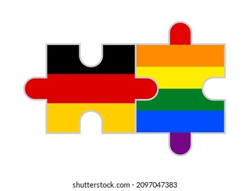 piezas de rompecabezas de alemania y banderas de arco iris. ilustración vectorial aislada en fondo blanco
