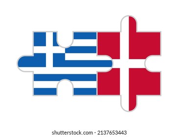 piezas de rompecabezas de banderas de grecia y dinamarca. ilustración vectorial aislada en fondo blanco	