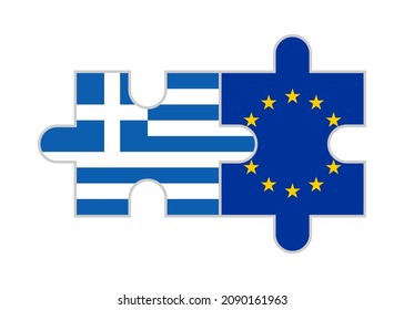 puzzle pieces of greece and europe flags. vector illustration isolated on white background
