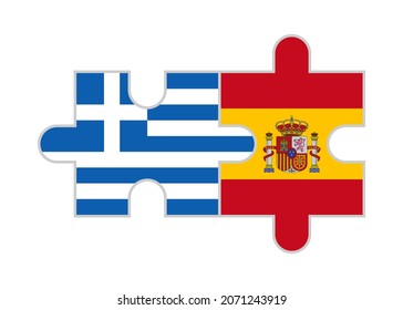 puzzle pieces of greece and spain flags. vector illustration isolated on white background
