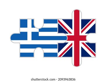 piezas de rompecabezas de banderas de grecia y reino unido. ilustración vectorial aislada en fondo blanco	