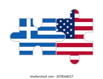 puzzle pieces of greece and usa flags. vector illustration isolated on white background
