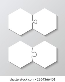 Puzzle pieces grid. Infographic diagram. Layout of thinking mosaic game. White modern background with 2 pairs pieces. Jigsaw laser cut template with separate details. Vector illustration.