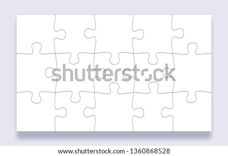 Puzzle pieces grid. Jigsaw tiles, mind puzzles piece and jigsaws details with shadow business presentation frame. Thinking puzzle game, success mosaic solution vector template