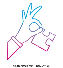 puzzle pieces and hand icon image vector illustration design  blue to purple line