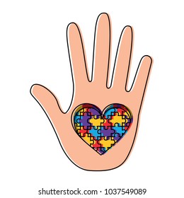 puzzle pieces heart love with hand  icon image vector illustration design 
