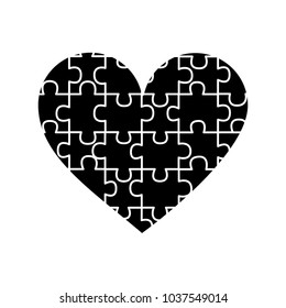 puzzle pieces heart love icon image vector illustration design  black and white