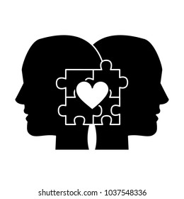 puzzle pieces heart people in love icon image vector illustration design  black and white