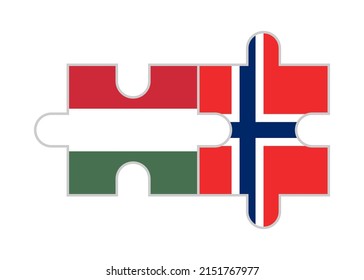 puzzle pieces of hungary and norway flags. vector illustration isolated on white background