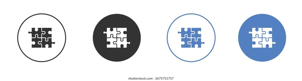 Puzzle pieces icon collection for app in black and blue colors