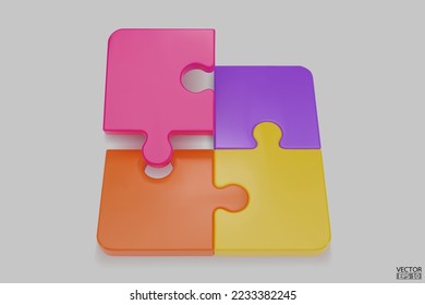 Puzzle pieces icon isolated on white background. Colorful jigsaw puzzle cube, strategy jigsaw business, and education. Puzzle, jigsaw, incomplete data concept. 3d vector illustration.