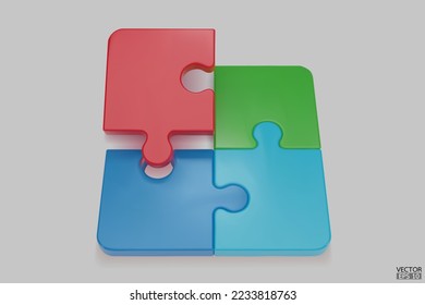 Puzzle pieces icon isolated on white background. Colorful jigsaw puzzle cube, strategy jigsaw business, and education. Puzzle, jigsaw, incomplete data concept. 3d vector illustration.