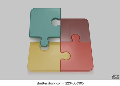 Puzzle pieces icon isolated on white background. Colorful jigsaw puzzle cube, strategy jigsaw business, and education. Puzzle, jigsaw, incomplete data concept. 3d vector illustration.