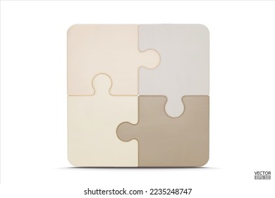 Puzzle pieces icon isolated on white background. Beige jigsaw puzzle cube, strategy jigsaw business, and education. Puzzle, jigsaw, incomplete data concept. 3d vector illustration.