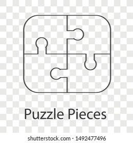 Puzzle pieces icon on transparency background. Line vector illustration for website.