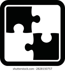 Puzzle pieces icon, vector illustration of jigsaw puzzle, simple black and white design isolated on white background.
