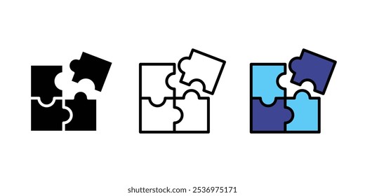 Puzzle pieces, icon, vector, logo, concept, people. Teamwork symbol. Plugins sign. Logo template for website, Ui, app. Outline, flat, and colored style. Flat design. Vector illustration.