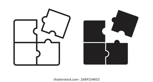 Puzzleteile Ikone Vektor in einfachem flachem Design, Umriss.