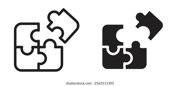 Puzzle pieces icons in black line and filled versions