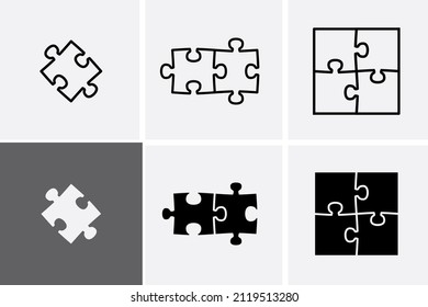 Puzzle pieces Icons set. Vector puzzle pieces, jigsaw