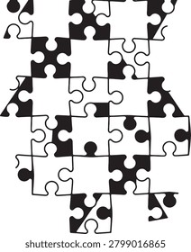 Puzzle pieces, incomplete picture, problem-solving, graphic design. Abstract pattern.
