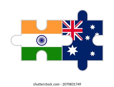 piezas de rompecabezas de banderas india y australia. ilustración vectorial aislada en fondo blanco
