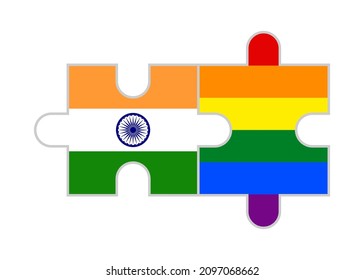 puzzle pieces of india and rainbow flags. vector illustration isolated on white background
