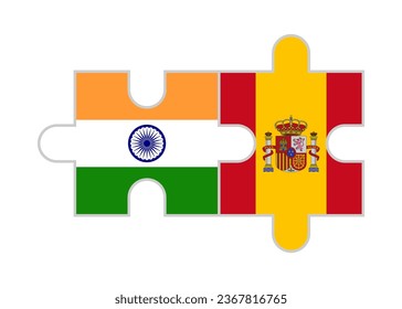 Puzzle Stücke von India und Spain Fahnen. Vektorgrafik einzeln auf weißem Hintergrund