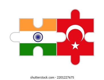 puzzle pieces of india and turkey flags. vector illustration isolated on white background